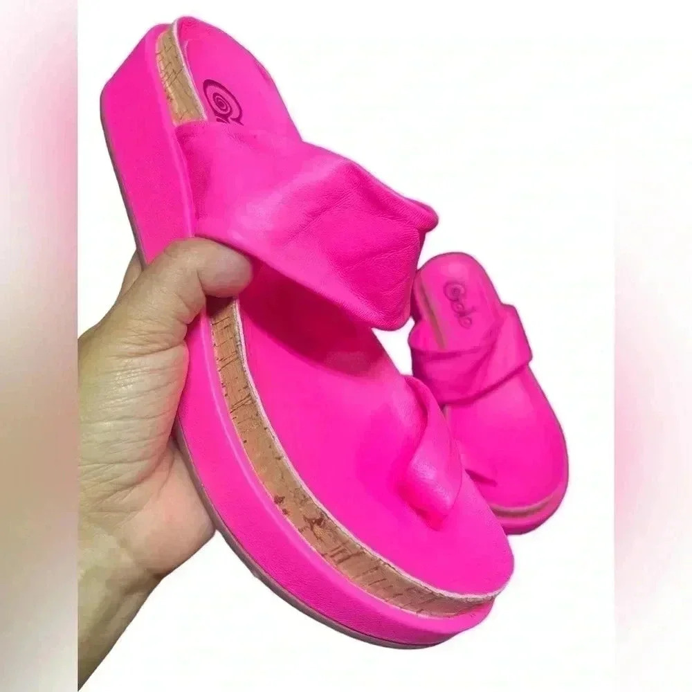 GOLO Roxy Pink Leather Platform Arch Padded/ Support Sandals Sz 7.5